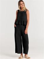 Conjunto casual de verano para mujer, top sin mangas plisado y pantalones cortos de pierna ancha - details 63