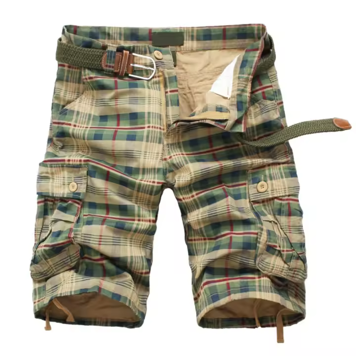Pantalones Medios Para Hombre Algodón Cómodo Verano Deportes Al Aire Libre Playa Estilo Safari Tren Plaid Corte Regular Talla Grande - 1