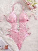 Body de Encaje Verde Esmeralda con Detalles Recortados y Bordes Festoneados – Body Sensual para Mujer, Mezcla Suave de Poliéster, Lavado a Mano, Ropa Romántica |   Diseño Elegante en Encaje con Bordados Festoneados - details 0