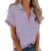 Blusa lisa de manga corta para mujer, camisa informal de un solo pecho, de moda - details 16