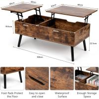 Mesa de Centro, Mesa de Centro Regulable en Altura, Extraíble, Extensible, Compartimento de Almacenaje Oculto Independiente, Tablero Elevable Doble, Mesa de Sofá de Salón, Color Nogal - details 10