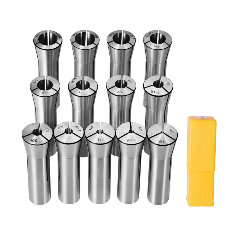 SucceBuy Juego de pinzas de precisión R8 de 13 piezas, 1/8'' - 7/8'', 45 #   Portabrocas de fresadora, TIR de 0,0012"/30μm con 13 cajas de almacenamiento etiquetadas, para fresadoras, prensas de taladro, mandrinadora, centro de mecanizado - 1