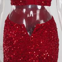 Vestido de noche sin mangas con abertura y lentejuelas elásticas brillantes para fiesta, sin tirantes, hasta el suelo, sin espalda acolchada - details 8