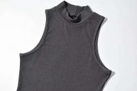 Verano negro mujer moda Crop Top cuello alto blanco sin mangas camisetas sin mangas 5 colores - details 11