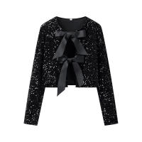 TRAFZA-Tops elegantes de otoño para mujer, blusas de manga larga con cuello redondo, lazo de lentejuelas, decoración de moda femenina, moda urbana - details 3