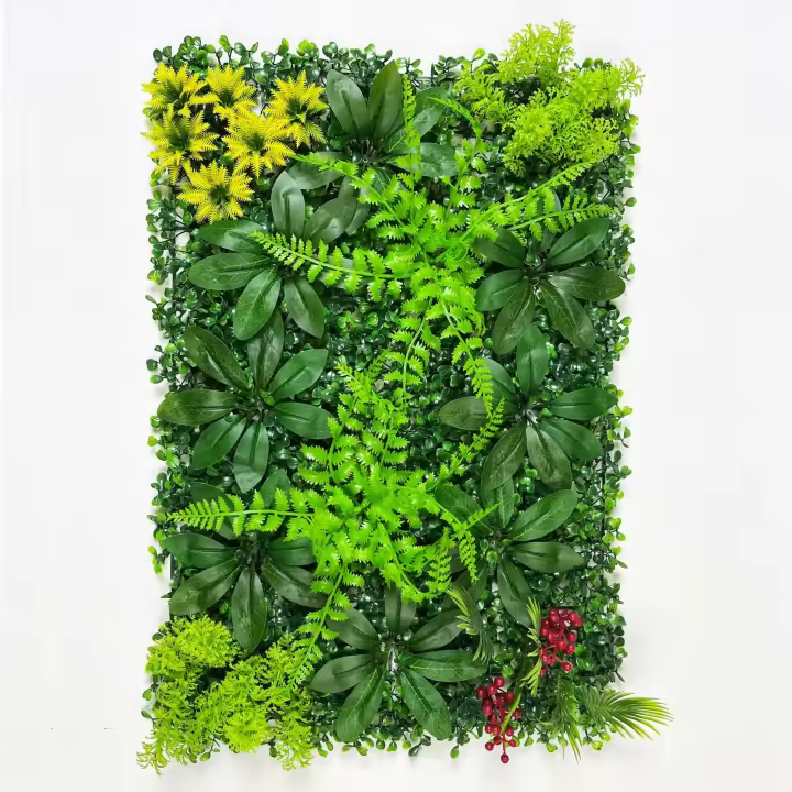 Panel de pared de planta verde artificial, 1 unidad, con césped, flores, boj, seto, pared, valla de privacidad artificial exterior, pantalla, - 1