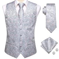Chaleco de seda sólida para hombre, corbata de color champán, rosa, azul, verde, morado y rojo, gemelos de pañuelo, clips formales para boda y negocios - details 11