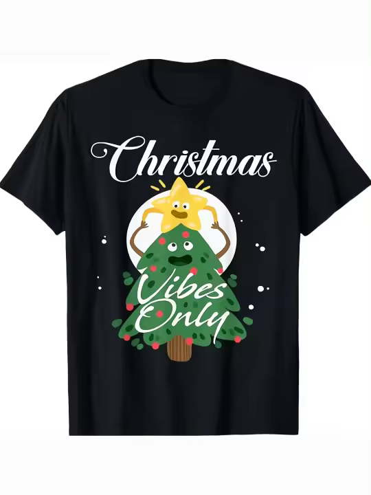 Regalos de Navidad Christmas Vibes Only Merry Christmas Camiseta Regalo para papá Manga corta con cuello redondo suave y cómoda - 230 g - 1