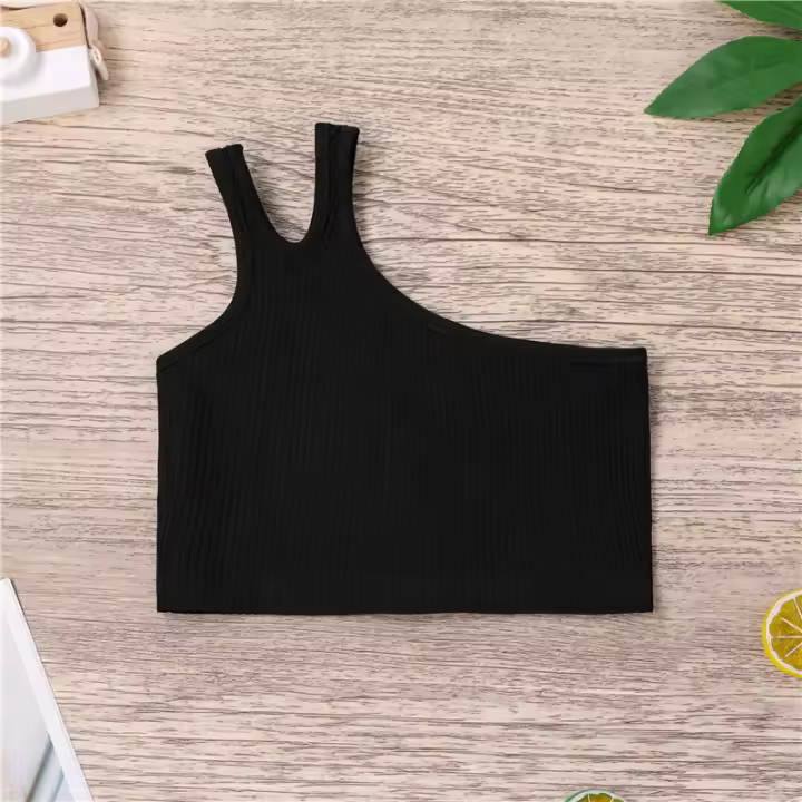 Ropa infantil niñas chaleco de verano 2025 nuevo comercio exterior niñas hombro inclinado liga irregular cien torre superior - 1