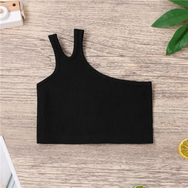 Ropa infantil niñas chaleco de verano 2025 nuevo comercio exterior niñas hombro inclinado liga irregular cien torre superior - 1