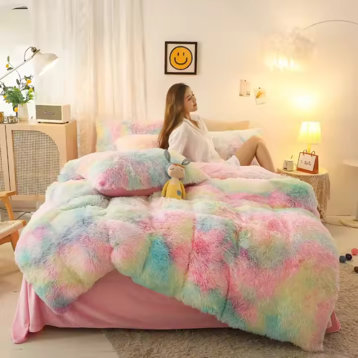 Juego de Ropa de Cama de Invierno con Forro de Lana Coral y Terciopelo Grueso para Invierno Sábana de Terciopelo Ajustable Cubierta de Edredón de Franela - 1