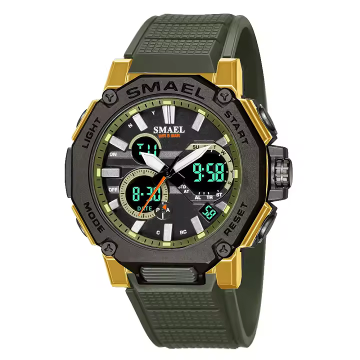 Reloj de Pulsera Deportivo de Lujo SMAEL Original para Hombres con Movimiento de Cuarzo Digital+Pulsera de Hierro Forma Redonda Estilo de Moda - 1