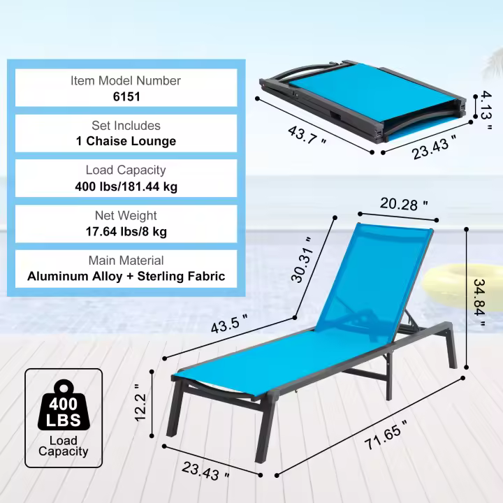 SucceBuy Chaise Lounge de aluminio para exteriores: su lugar de relajación ideal, perfecto para patio, playa o piscina. - 1