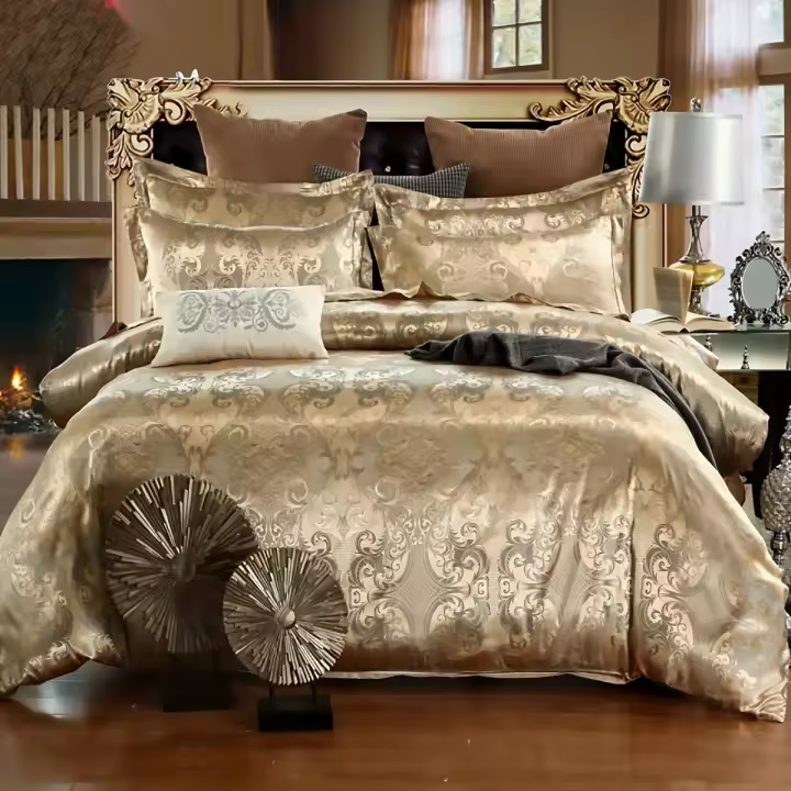 Juego De Ropa De Cama dorada Jacquard, Funda Nórdica Suave Y Cómoda, 2/3 Piezas - 1