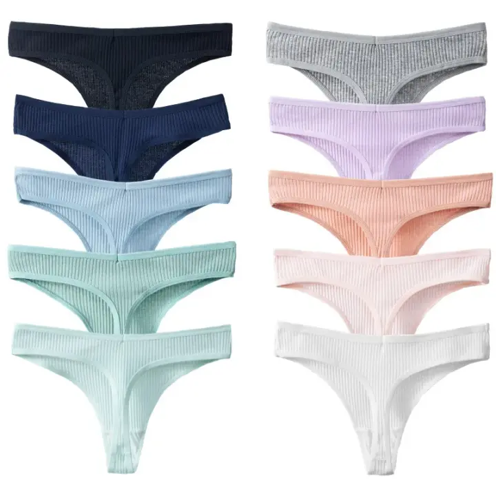 10PCS Conjunto De Bragas De Algodón Para Mujer Estilo Deportivo Y Sexy Transpirables Cómodas Y Suaves G-Strings En Rayas - 1