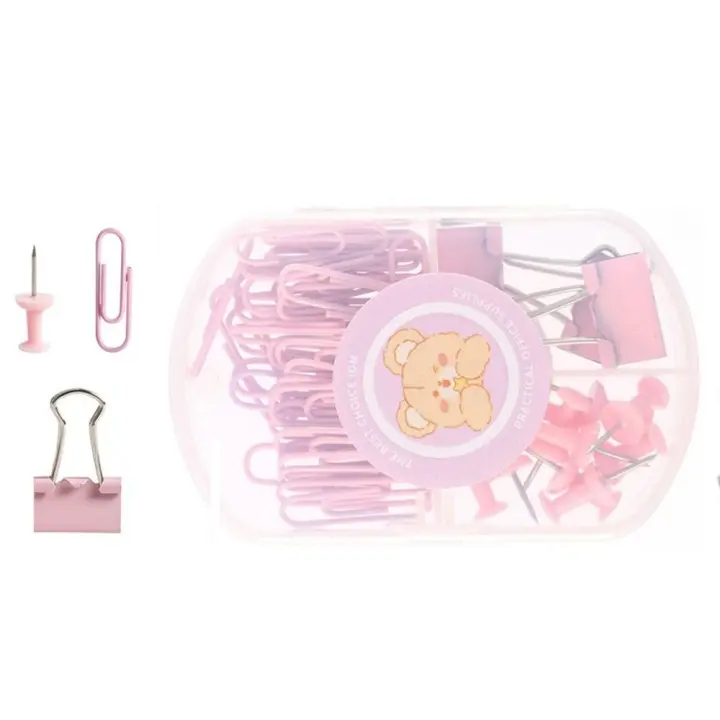 Dispensador de cinta, juego de grapadora, removedor de grapas, Clips de papel, Kit de papelería de oficina, tijera y pestañas, accesorios de escritorio de Color macarrón - 1