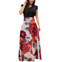 Vestido de manga corta a juego con estampado de flores de estilo europeo y americano para mujer, falda con vuelo grande, 2024 - details 5