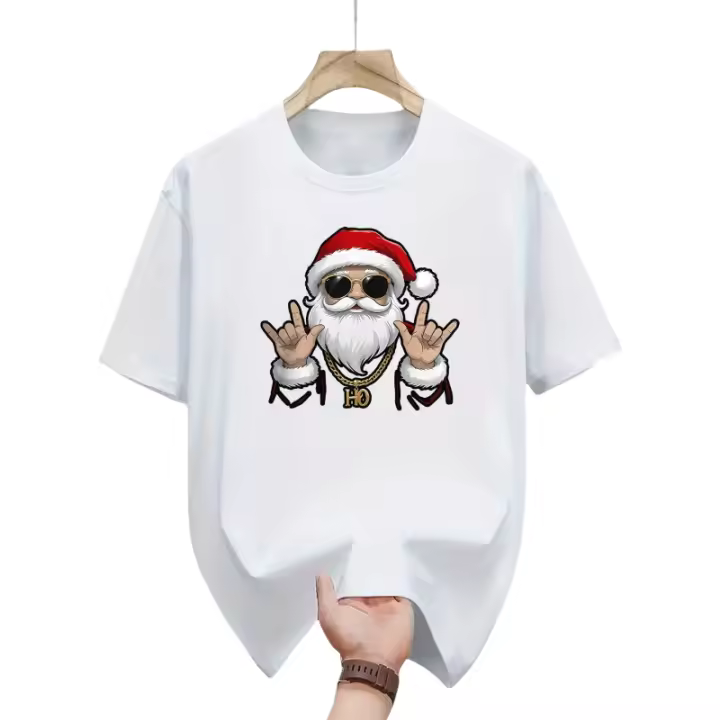 Camiseta Casual de Santa Claus para Hombres Cuello Redondo, Algodón, Tejido Elástico, Transpirable para Verano, Uso Diario y Ocio - 1