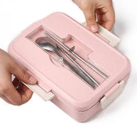 Fiambrera con cuchara, palillos, vajilla de paja de trigo, contenedor de almacenamiento de alimentos para niños, caja de Bento para la escuela y la Oficina, microondas, nuevo - details 6