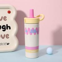 Taza aislada de acero inoxidable portátil de 600ml, taza con pajita de dopamina a prueba de fugas con asa, termo, botella de agua para actividades al aire libre - details 11
