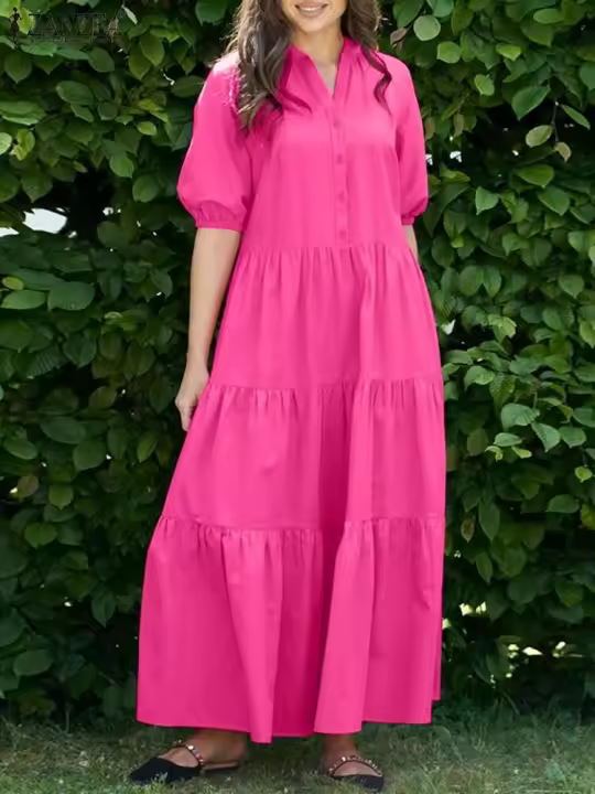 Festival casual con forma de arco de manga corta entrelazada, elegante bata de color sólido con cuello en V, para el verano - 1