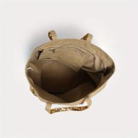 Bolso de mano de gran capacidad para mujer con acento de lentejuelas - Bolso de hombro elegante con cierre de cremallera, forro de poliéster duradero y correa fija, bolso elegante para el día a día para el trabajo, viajes, compras (gris claro/marrón oscur - details 7