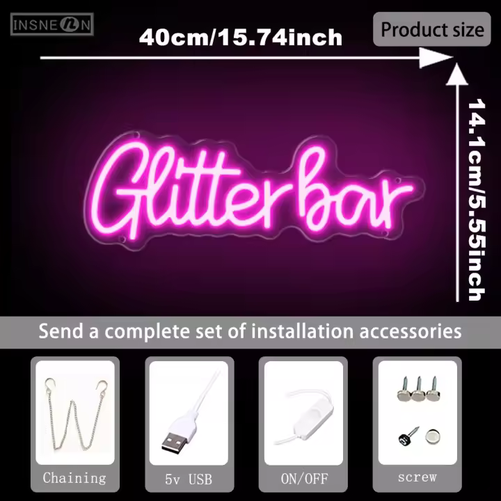 Gltter Bar LED letrero de neón alimentado por USB para dormitorio acogedor hombre cueva Snack Bar Hotel boda fiesta de cumpleaños hogar Bar fiestas clubes bar - 1