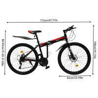 Bicicleta de Montaña plegable para adulto, rueda de 26 pulgadas, 21 velocidades, altura ajustable, negro + rojo, acero de alto carbono, fácil montaje - details 3