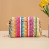 Verano 2025 Bolso bandolera tejido de paja con bloques de colores, bolso de hombro informal de moda, bolso de cadena para mujer, bolso cuadrado de moda para vacaciones en la playa, bolsos cruzados, bolsos únicos - details 4