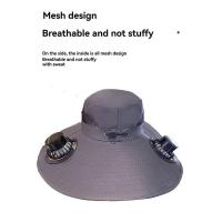 B48B-Sombrero de pescador con protección solar, ventilador para acampar al aire libre, senderismo, pesca, gorra de carga solar portátil con dos ventiladores - details 3