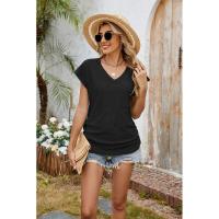 BUNO-2025 Camisetas para mujer de manga larga de algodón para mujer, camisetas con manga casquillo y cuello en V, camiseta informal holgada de manga larga de algodón para mujer - details 25