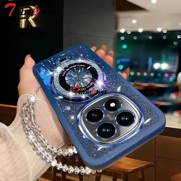Funda con soporte para teléfono Magsafe con pulsera de cristal brillante para Xiaomi Redmi Note 14 Pro Plus 4G 5G - 1