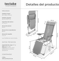 Conjunto Sillas Jardín Exterior de Aluminio, Respaldo Regulable y Reposacabezas, Conjunto Sillas Terraza Resistentes a Intemperie, Transpirable, Patas Reforzadas - 4 Sillas Gris - details 26