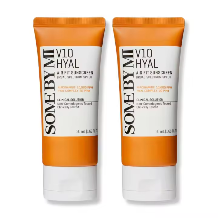 SOME BY MI V10 Hyal Air Fit Paquete de 2 Centella Protector solar facial con SPF 50 Protección UV No graso, fundición blanca, sin ojos - 1