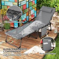 Plegable Tumbona Jardín Exterior con Respaldo Ajustable Reposacabezas Bolsillo Lateral Bandeja y Estructura de Acero Carga 120 kg para Terraza Piscina Playa 190x60x31 cm Crema - details 13