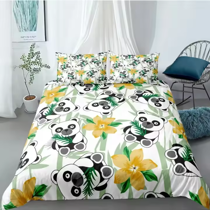Set Seprai Poliester Panda Lucu Kartun Penutup Tempat Tidur Anak Laki-laki Set Seprai para Remaja Set Seprai Clinikan King - 1