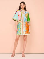 Vestido de manga corta con cuello abatible para mujer, vestido estampado de gama alta para primavera/verano 2025 - details 0