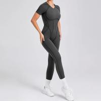 Ropa de Yoga de manga corta ajustada de Color sólido, pantalón largo Sexy con espalda descubierta, mono para entrenamiento de gimnasio, ropa deportiva de secado rápido de una pieza para Fitness - details 26