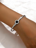 Gold opening black titanium steel Roman digital bracelet for women's jewelry - details 3