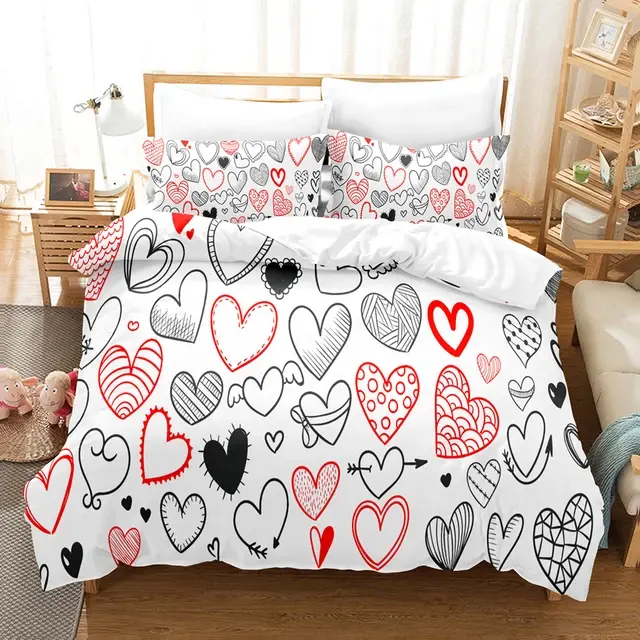 Juego de Ropa de Cama de Corazón Rosa Dulce para Chicas Comodidad de Poliéster - 1
