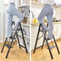 Peldaños de Aluminio, Escalera Pequena Plegable Segura de Hogar con Mecanismo Antiplegado, Taburete Escalera Portatil para Cocina Domestica, Peso Máximo 150kg, Negro - details 10