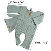 Mono con botones para recién nacido, 2 piezas/juego, con gorro de nudo, accesorio para fotografía, QX2D - details 6