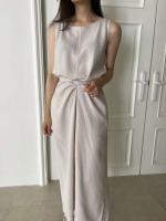 Vestido Vintage de moda versión coreana para mujer, Túnica de verano para oficina madura, sin mangas, Color sólido, temperamento, Vestido suave - details 2