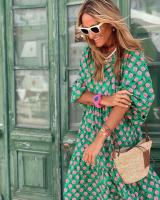 Vestido largo con estampado Floral para mujer, traje bohemio de manga abombada con estampado geométrico - details 4