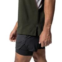 Camiseta sin mangas de gran tamaño con corte lateral abierto para hombre, ropa de culturismo de secado rápido con estampado de l - details 9