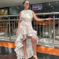 Elegante Vestido Largo de Verano Manga Sin Agujeros, Cuello Redondo, Vestido de Moda para Mujeres con Volantes en Capas - details 5
