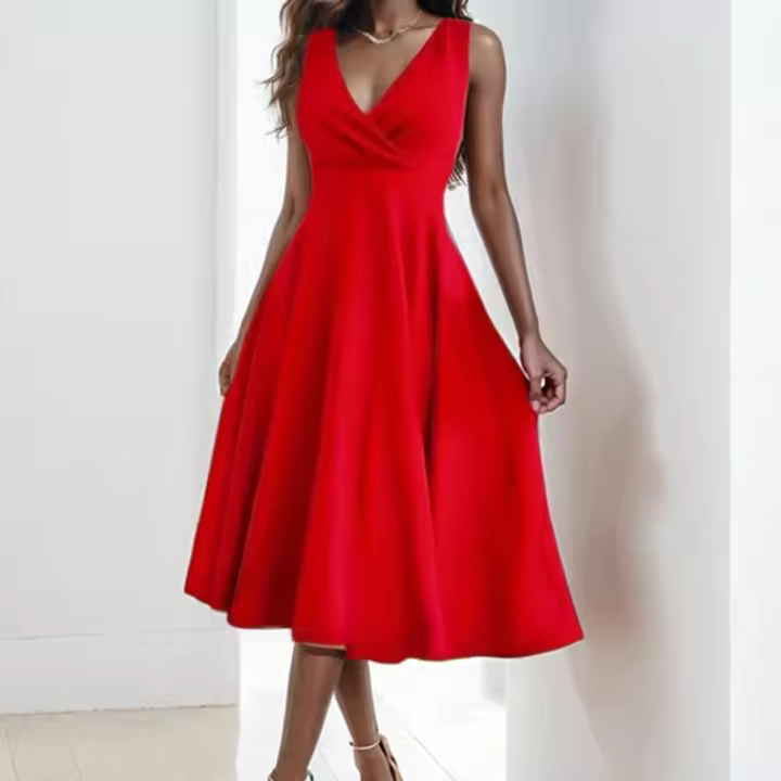 Primavera 2025, nuevo chaleco sin mangas con cuello en V europeo y americano, vestido de noche a la moda, ropa de mujer - 1