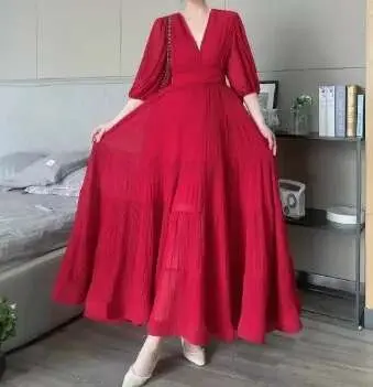 Vestido de Verano 2023 para Mujer de Cintura Alta con Manga Abullonada - 1