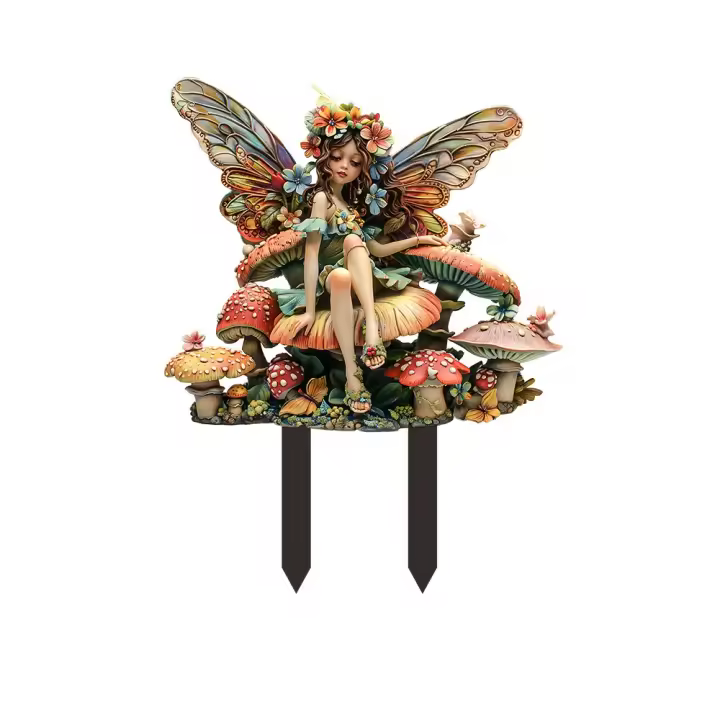 Mini estatuilla de hada acrílica, estatua de Hada de las flores creativa Artificial, esculturas, tapones para suelo de jardín impermeables, maceta - 1