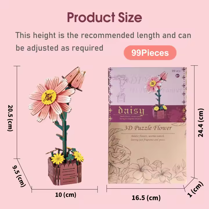 Bloques de construcción 3D Diy para niños, conjunto de madera, decoración de escritorio para el hogar, Kit de manualidades de flores, rompecabezas, plantas en macetas, flores, juguetes de modelos - 1